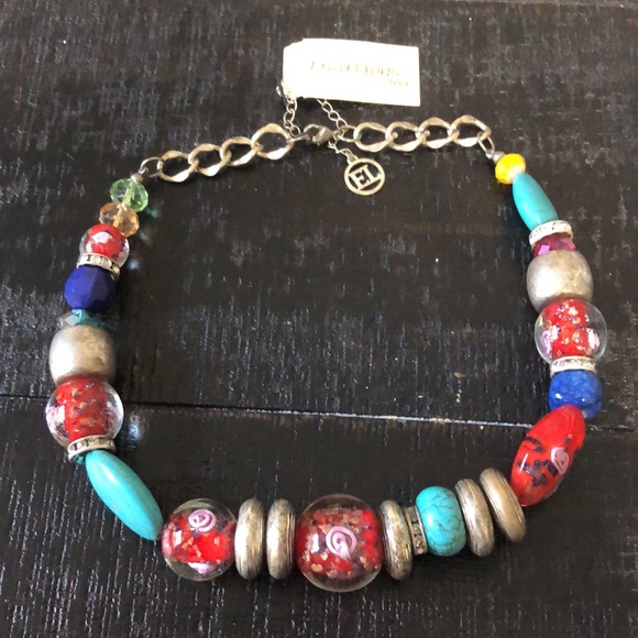 NWT Erica Lyons USA Signed Worn Silver Tone & Colorful Beads Artsy Necklace! - Picture 2 of 4